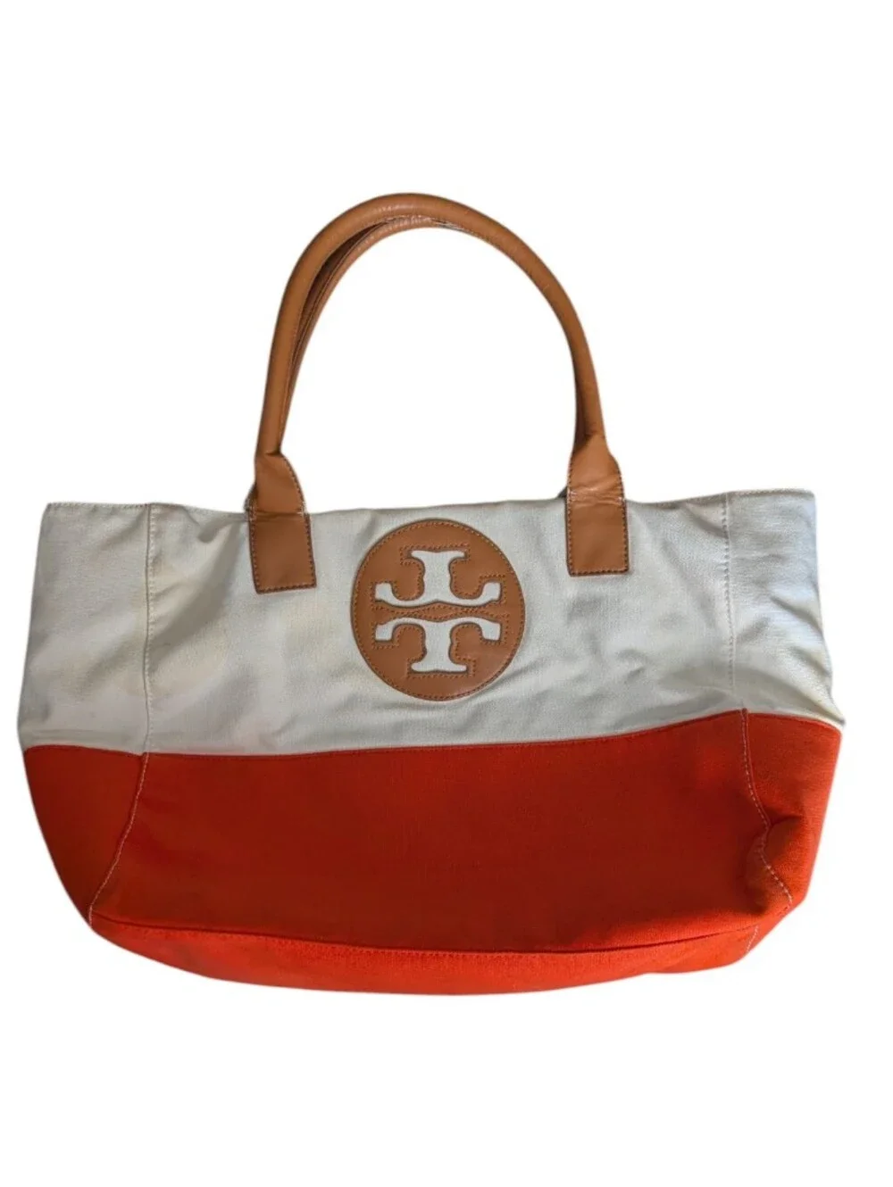 Tory Burch Dipped Canvas Tote in Orange and White